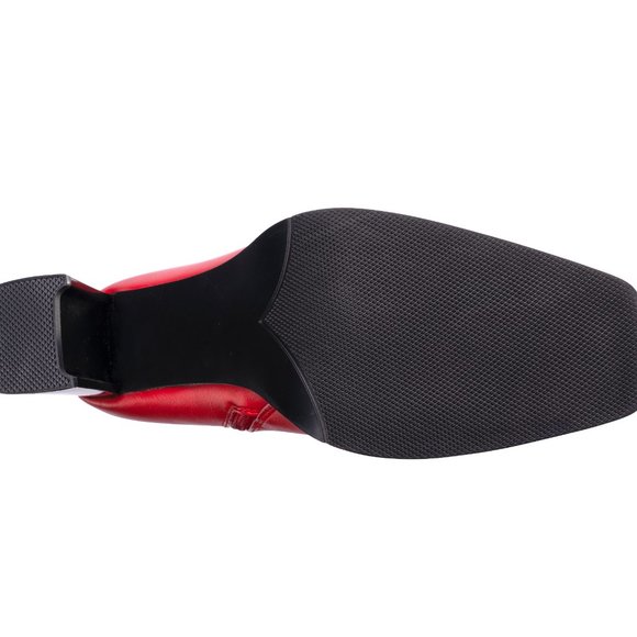 Stylish Contemporary Womens Warm Red Leather High Heel Ankle Chunky Boots - Picture 8 of 8